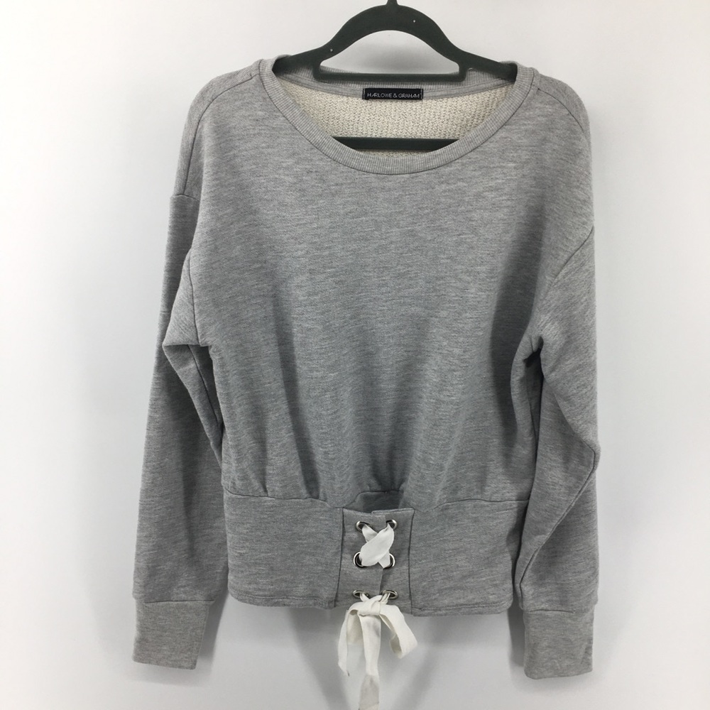 Anthropologie Harlowe & Graham Gray Sweatshirt W/Tie Detail NWOT